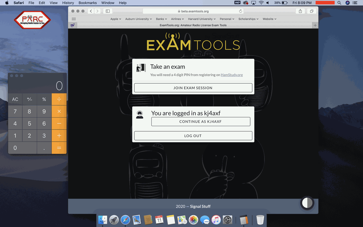 Example screen layout for the exam: the basic calculator app open on the left side of the screen, and the ExamTools 