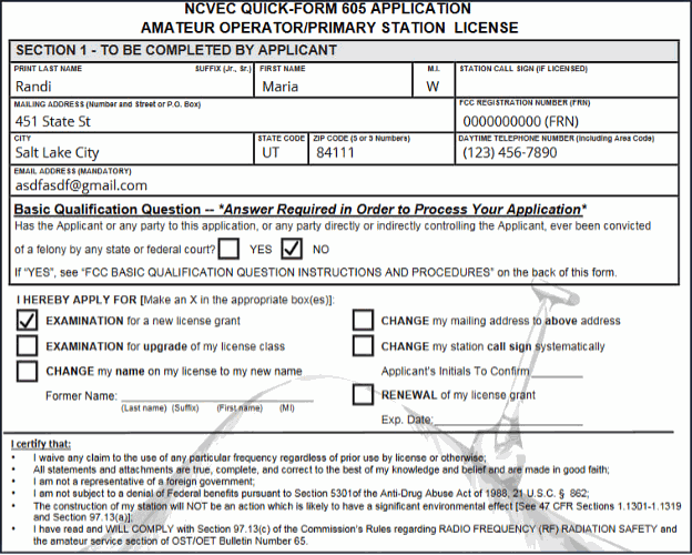 Screenshot of the Review Quick Form 605, showing the candidate’s name, address, and licence details for checking before signing.