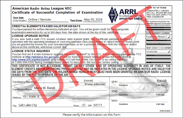 Screenshot of the CSCE (Certificate of Successful Completion of Examination) shown for review before signing.